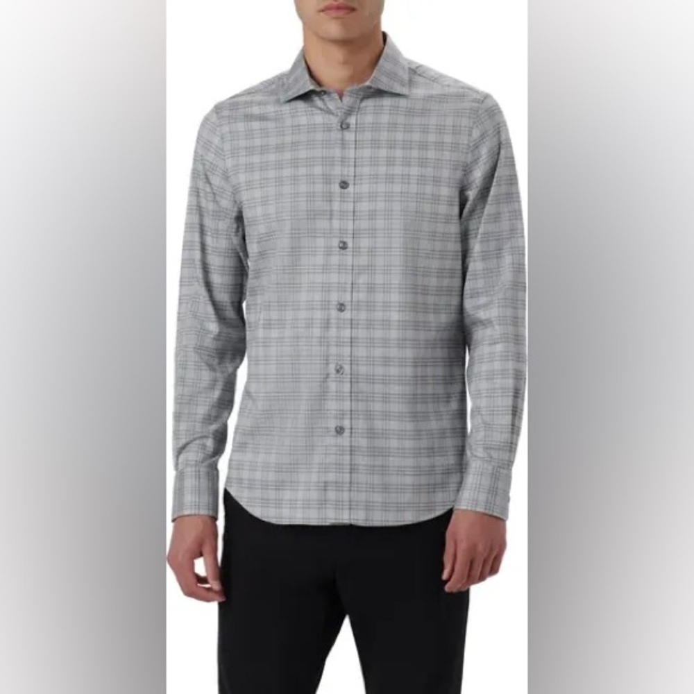 John Varvatos Lightweight Gray Plaid Cotton Dress Shirt Large